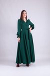 Zümrüt Uzun Kruvaze Yaka Kol Elbise
