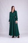 Zümrüt Uzun Kruvaze Yaka Kol Elbise