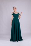 Zümrüt Uzun Omuz Detay Askılı Abiye Elbise