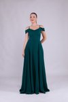 Zümrüt Uzun Omuz Detay Askılı Abiye Elbise
