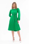 Emerald Green Midi Belted Detail Long Sleeve Seasonal Dress