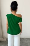 Zümrüt Yeşili Tek Omuz Detay Scuba Krep Kumaş Bluz