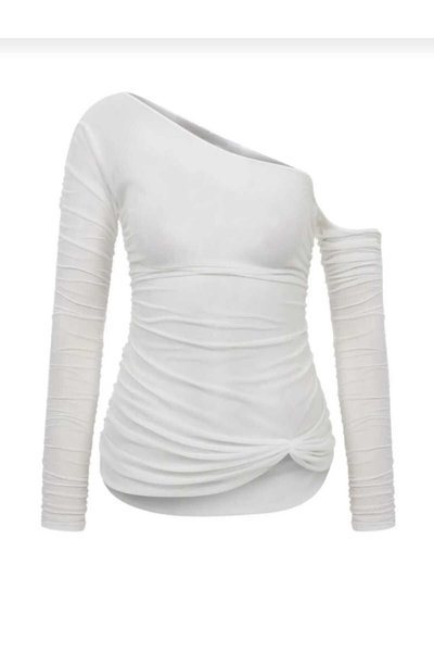 Asibeyaz Mini Asimetrik Süper Düşük Omuzlu Tarz Lolita Tül Elbise