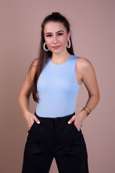 Bebe Mavi Çıtçıtlı Örme Body