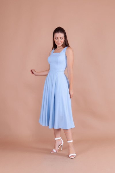 Bebe Mavi Midi Askılı Kare Yaka Elbise