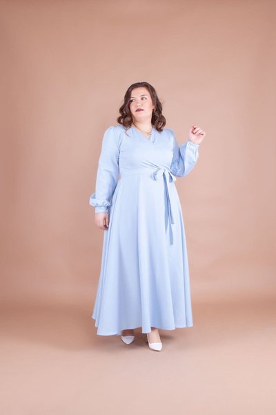 Bebe Mavi Uzun Büyük Beden Tesettür Elbise