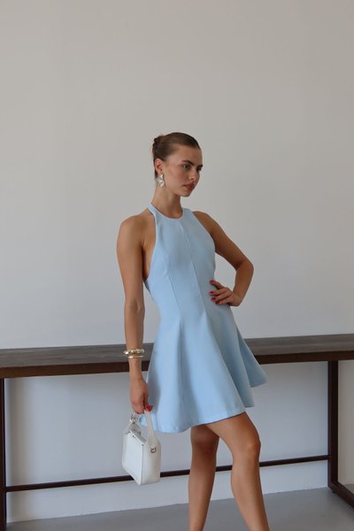 Bebe Mavisi Mini Halter Yaka Elbise