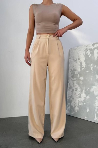 Back Elastic Double Fabric Palazzo Pants