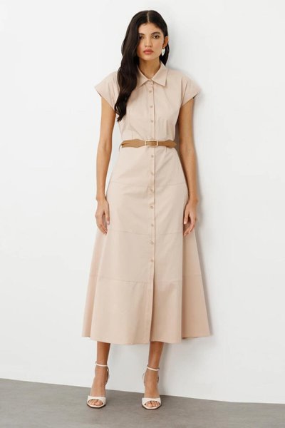 فستان ميدي بيج بحزام وأزرار