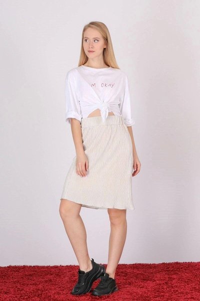 Bej Midi Piliseli Etek