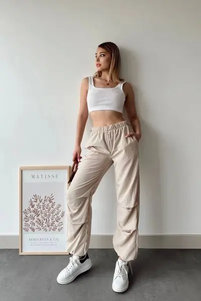 Bej Paraşüt Pantolon