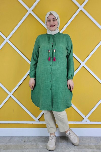 Benetton Düğme Ve Püskül Detaylı Keten Gömlek