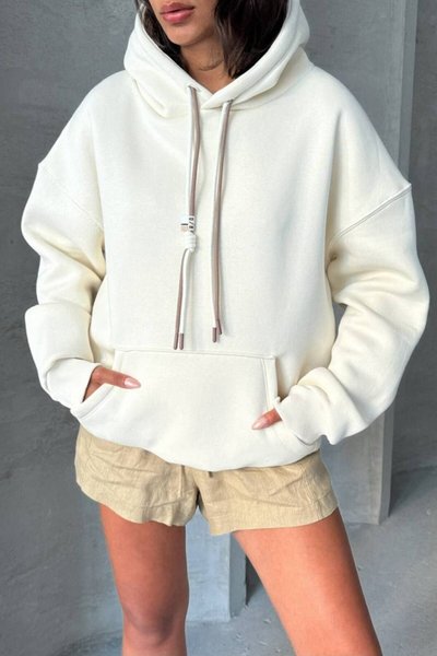 Beyaz Bağcık Detay Oversize Sweatshirt