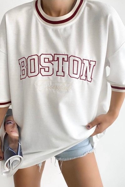 Beyaz Boston Oversize Unisex Tshirt
