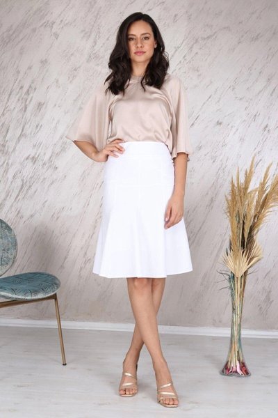 White Midi Seasonal Flared Skirt