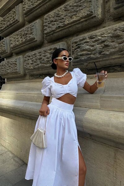 White Mona Skirted Two-Piece Set