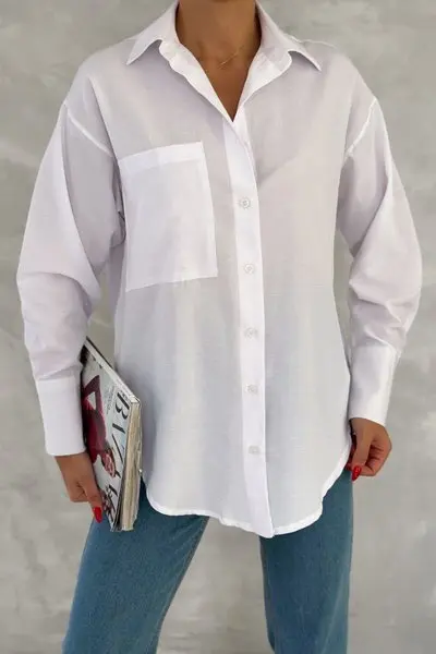 White Oversized Shirt with Pocket Detail