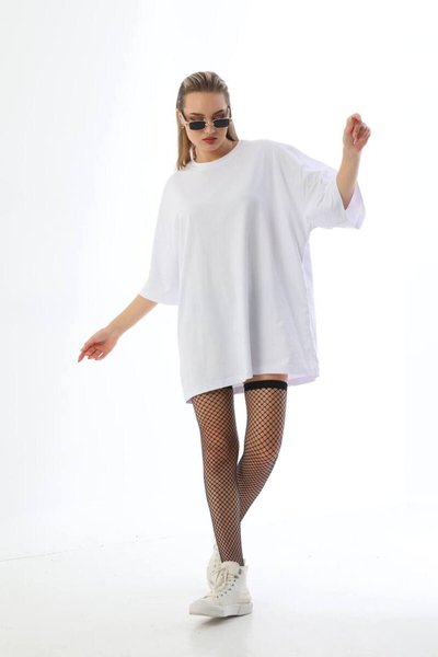 Beyaz Pamuklu Unisex Oversize Basic T-shirt