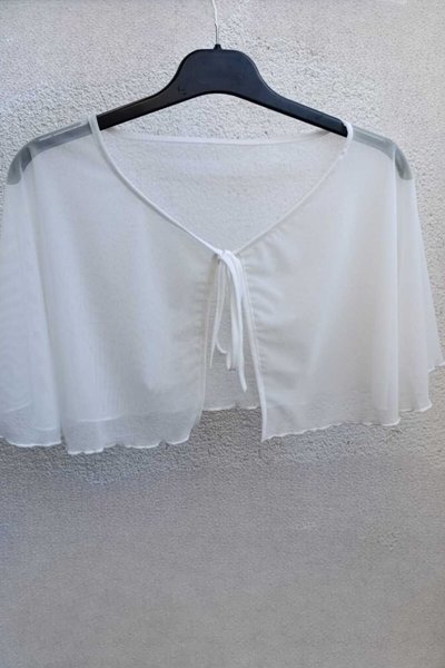 White Cloak Tulle Evening Dress with Tie Detail for Bolero