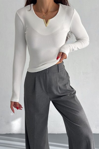 White V Neck Body with Iron Detail