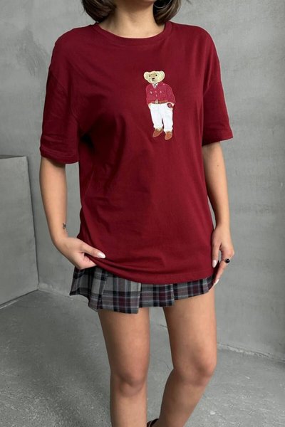 Bordo Teddy Bear Embroidered Oversize T-shirt