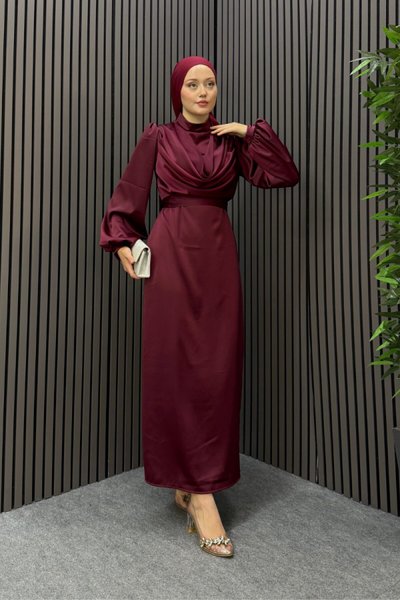 فستان سهرة ديغاجه بورجوندي للمحجبات