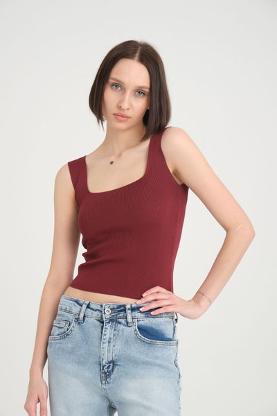 Bordo Kare Yaka Crop Triko