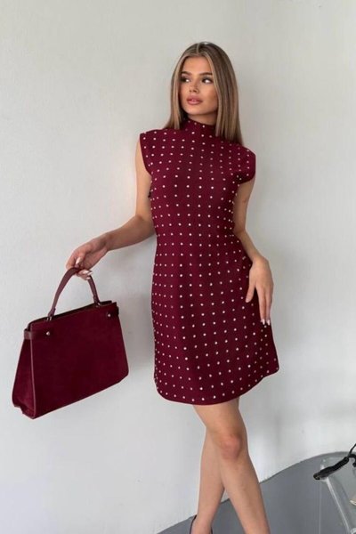 Burgundy Mini Stone Ottoman Dress