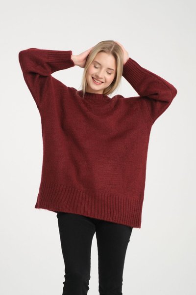 Bordo Oversize Basic Uzun Kazak
