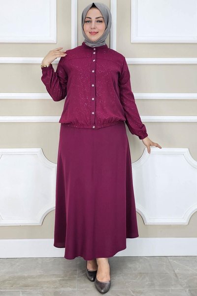 Bordo Yay Desenli İkili Tesettür Takım