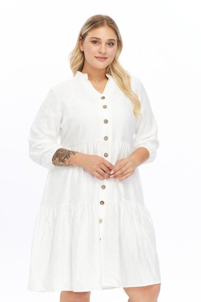 فستان إكرو ميدي مقاس كبير بياقة على شكل V بأزرار