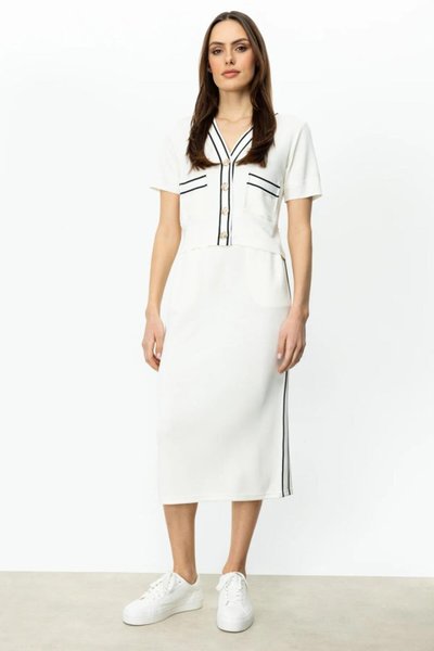Ecru Midi Skirt with Stripe Detail
