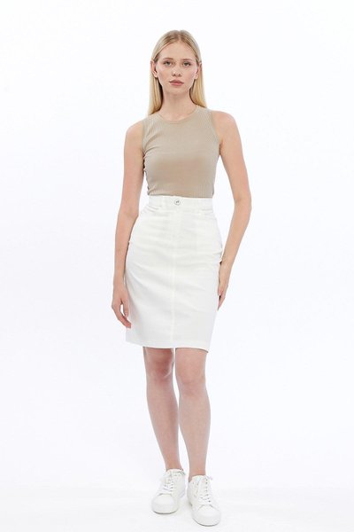 Ecru Mini Gabardine Sport Pocket Skirt