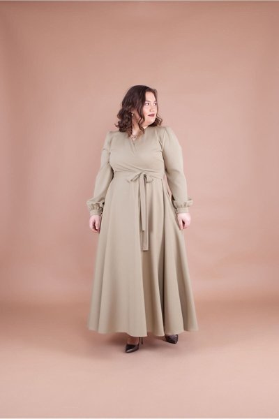 Fıstık Yeşili Uzun Soft Yeşil Büyük Beden Tesettür Elbise