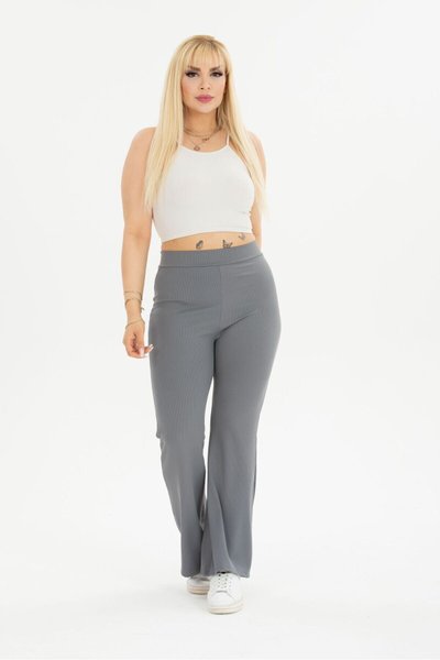 Füme Büyük Beden Fitilli İspanyol Paça Pantolon Tayt