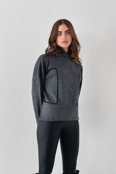 Füme Süzene Nakışlı Oversize Kazak