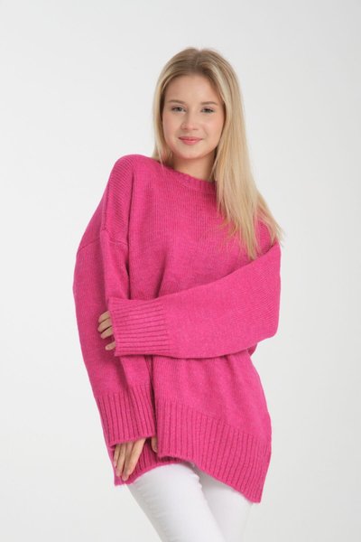 Fuşya Oversize Basic Uzun Kazak