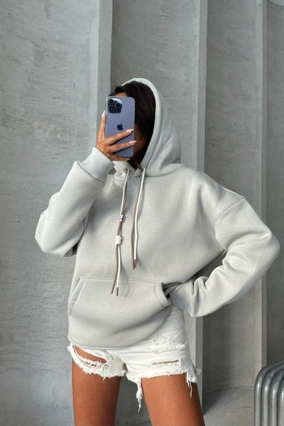 Gray Lace Detail Oversize Sweatshirt