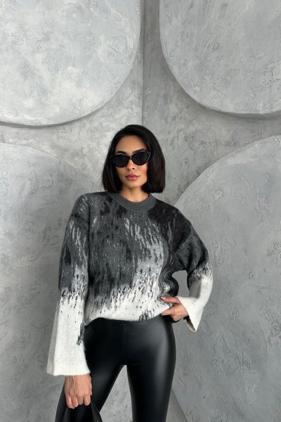 Gray Patterned Knit Sweater