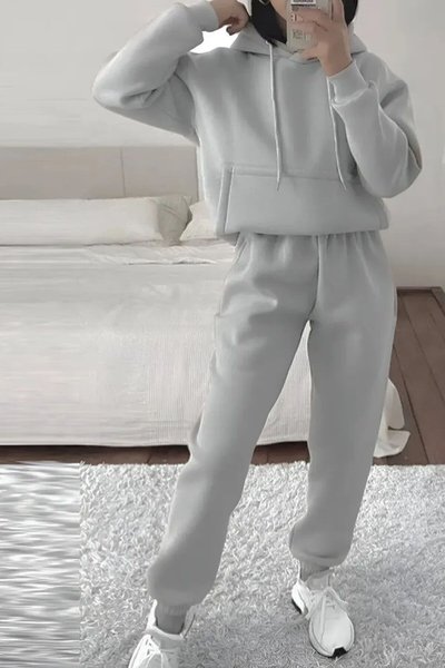 Gray Tracksuit Fleece Brushed Set