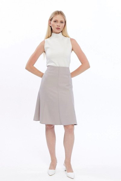 Gray Midi Woven Flared Skirt