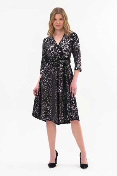 Gray Midi Leopard Print Velvet Dress