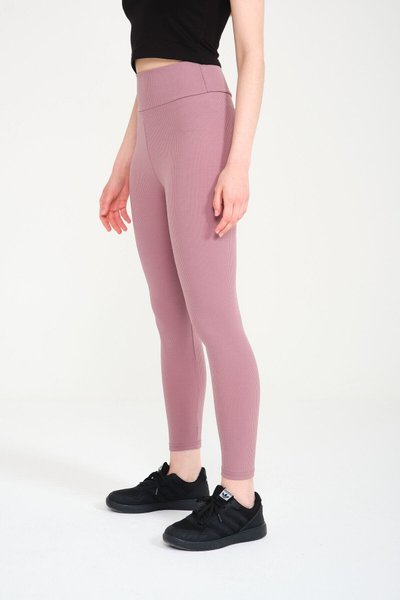 Rose Dust Ribbed High-Waist Shaping Sports Leggings