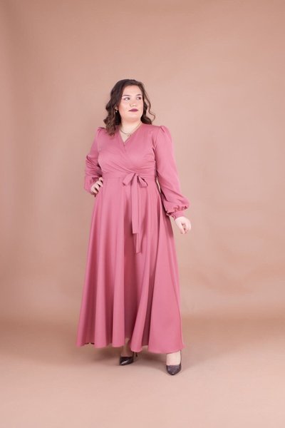 Gül Kurusu Uzun Büyük Beden Tesettür Elbise