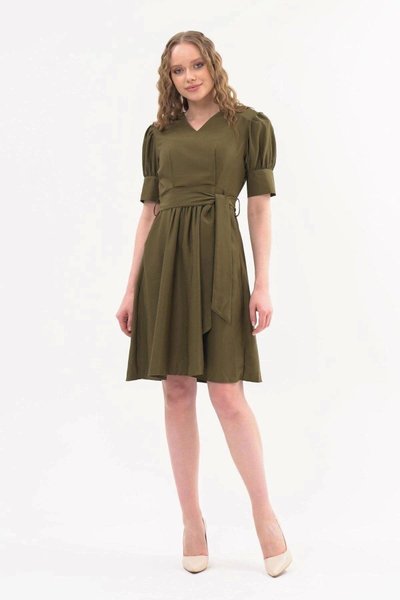 Haki Mini Kuşaklı Cep Detaylı Elbise