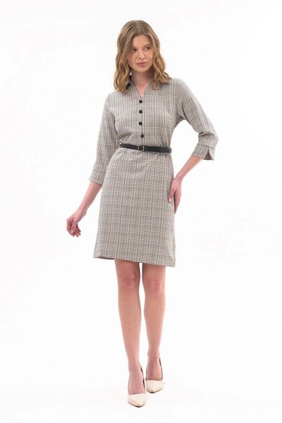 Mustard Mini Shirt Collar Buttoned Belt Detail Dress