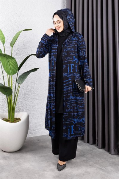 Indigo Scripted Three-Piece Modest Set
