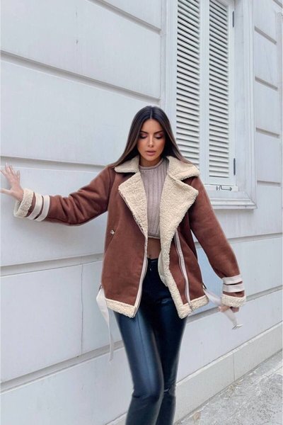 Kahve Yumoş Kaplama Ithal Süet Oversize Mont