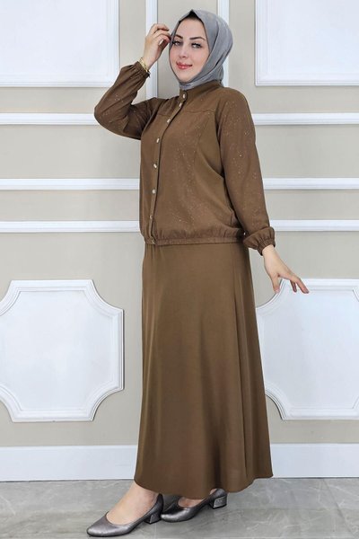 طقم حجاب مزدوج بنمط قوس بني