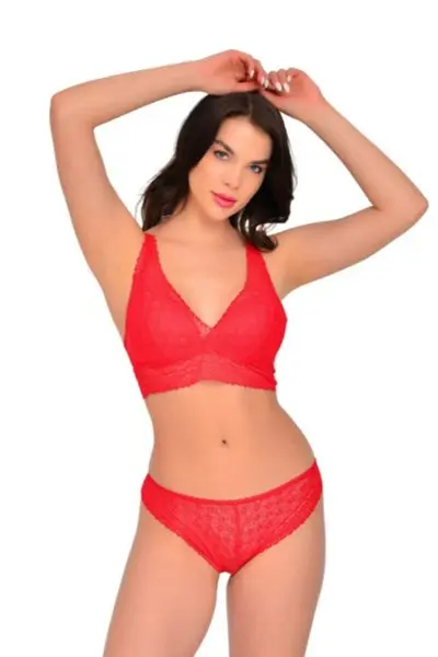 Red Lace Non-Padded Bralette Set